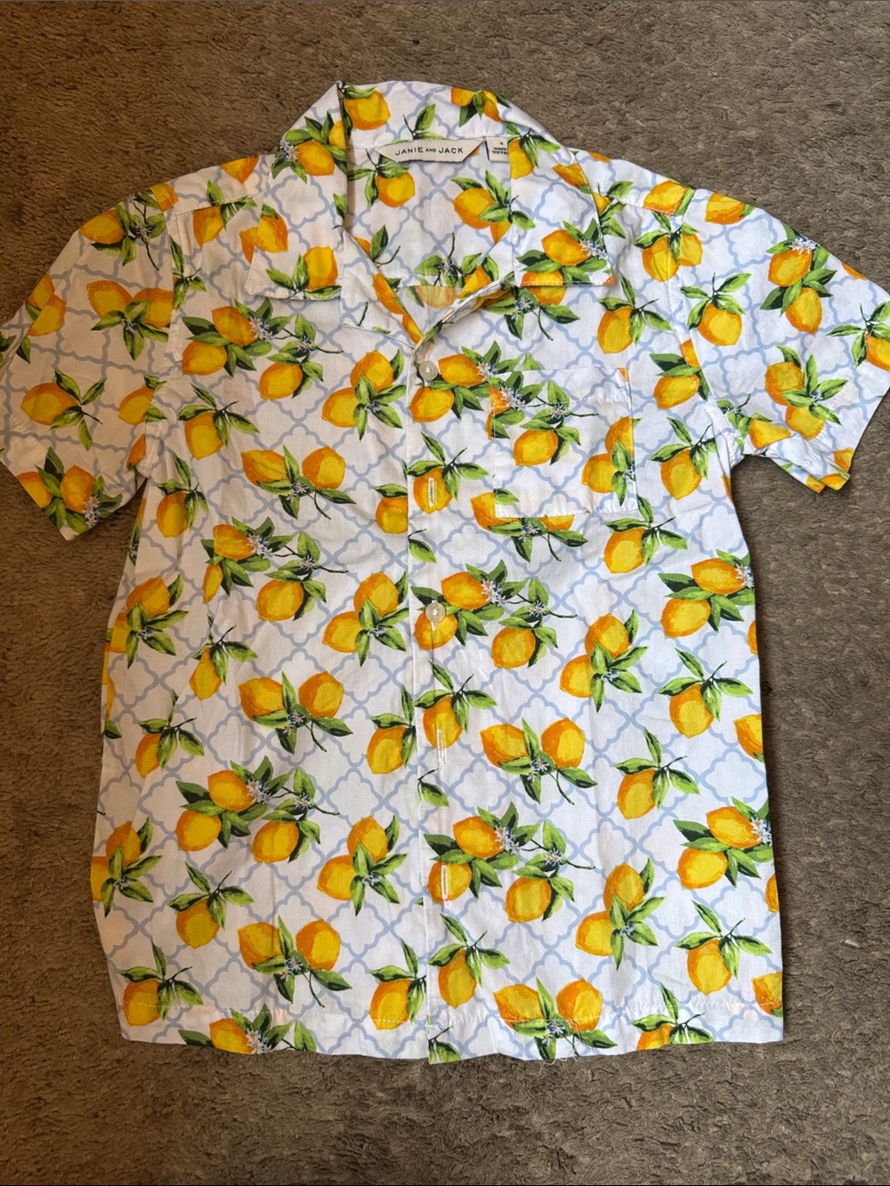 Janie and Jack White Button-Up Shirt with Yellow Lemon Print